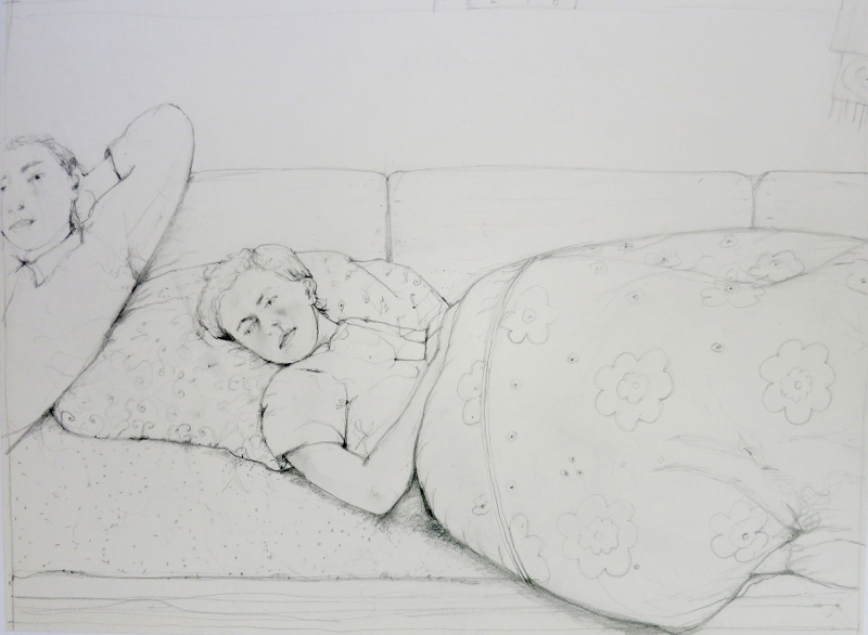 Michael Ziegler – Réminiscences : Michael Ziegler. Geblümtes Tuchent. 2016, crayon sur papier, 26 x 35,5 cm.